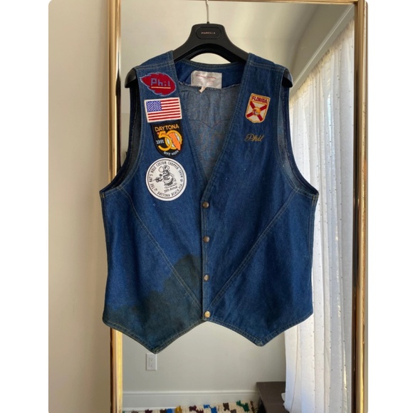 Vintage Mens Blue Denim Biker Vest • Daytona Bike Week 1991 • Motorcycle - Large - Picture 2 of 4